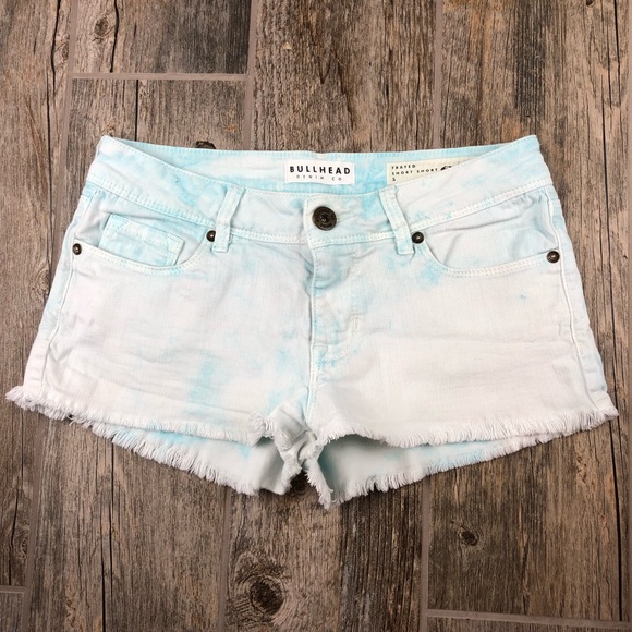 Bullhead Pants - Bullhead 5 Short Short Frayed Faded Blue Denim C